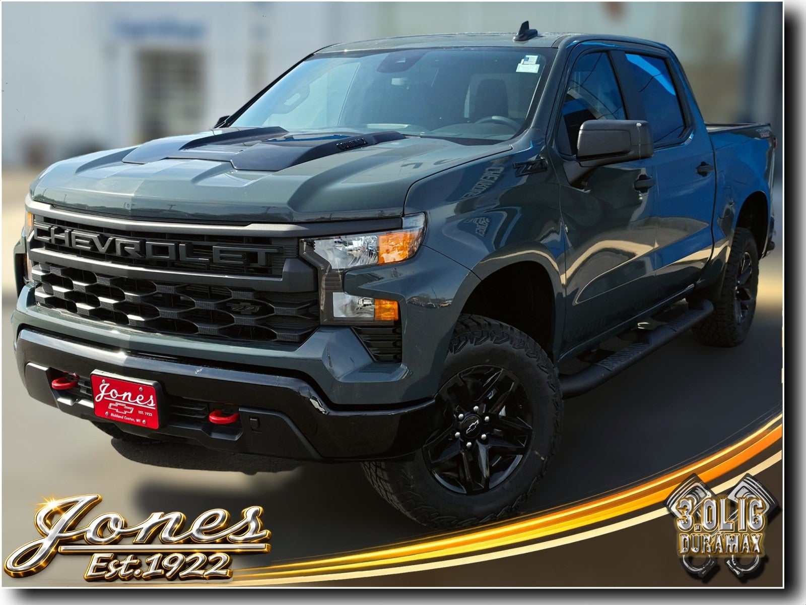 2026 Chevrolet Silverado 1500 Custom Trail Boss in Cypress Gray — front three-quarter view